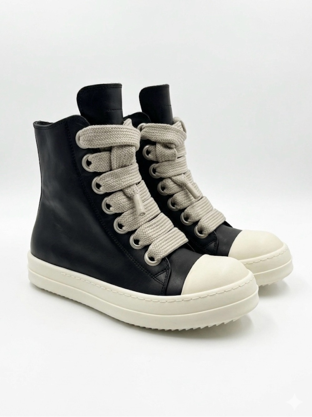 High-Top Black Leather Sneakers with Cream Accents
